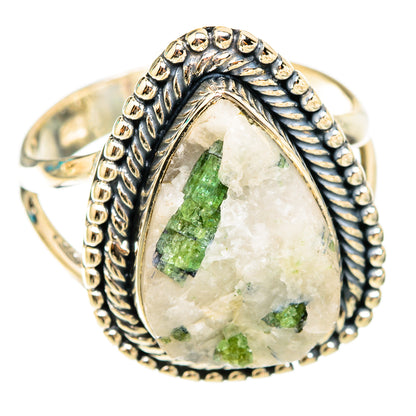 Sterling silver oval ring with green tourmaline-in-quartz and rope bezel