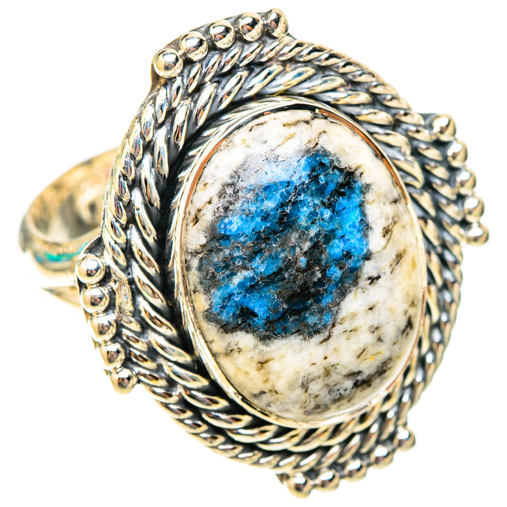 Sterling silver ring with large oval blue azurite center and braided band