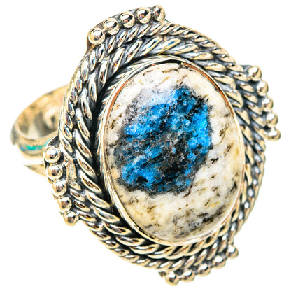 Sterling silver ring with large oval blue azurite center and braided band