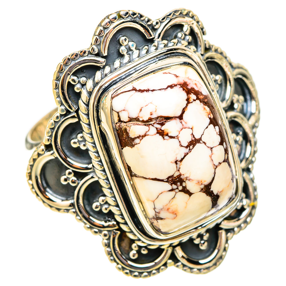 Wild horse jasper ring with oval cabochon, ornate sterling silver filigree setting