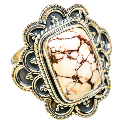 Wild horse jasper ring with oval cabochon, ornate sterling silver filigree setting