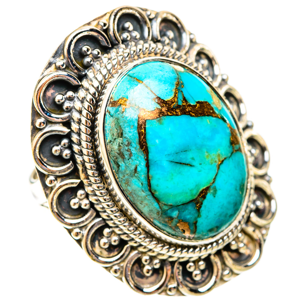 Blue Copper Composite Turquoise Rings handcrafted by Ana Silver Co - RING120015 - Photo 2
