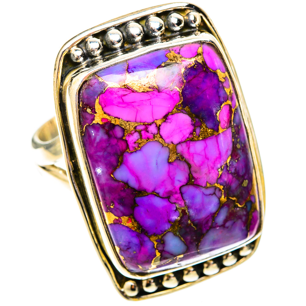 Large silver ring with rectangular purple turquoise-style stone and gold veining