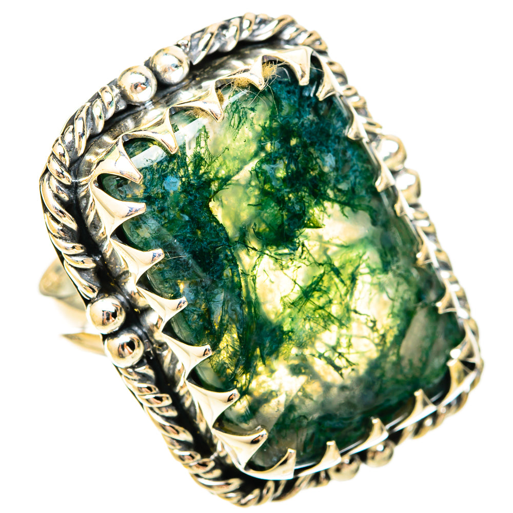Green Moss Agate Rings handcrafted by Ana Silver Co - RING120341 - Photo 2