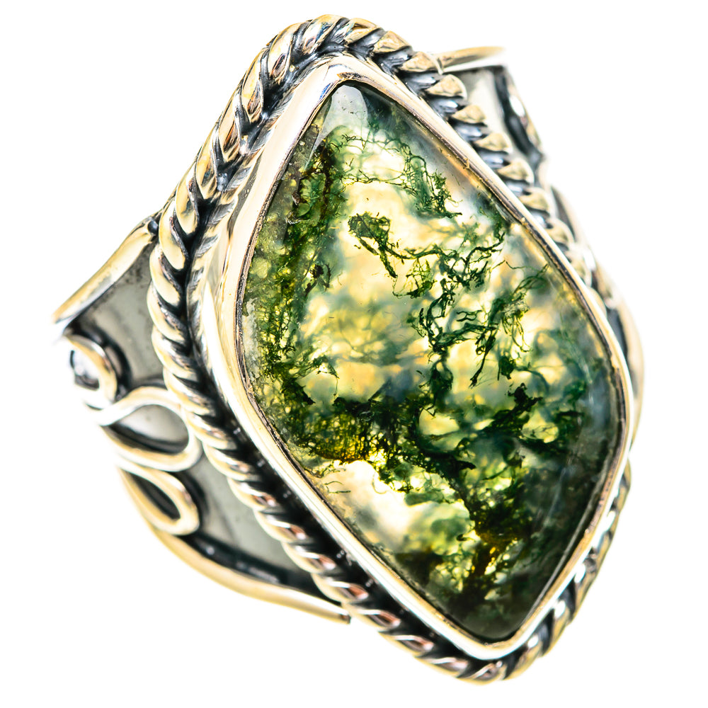 Green Moss Agate Rings handcrafted by Ana Silver Co - RING120655 - Photo 2