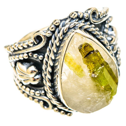 Green Tourmaline In Quartz Rings handcrafted by Ana Silver Co - RING120803 - Photo 2