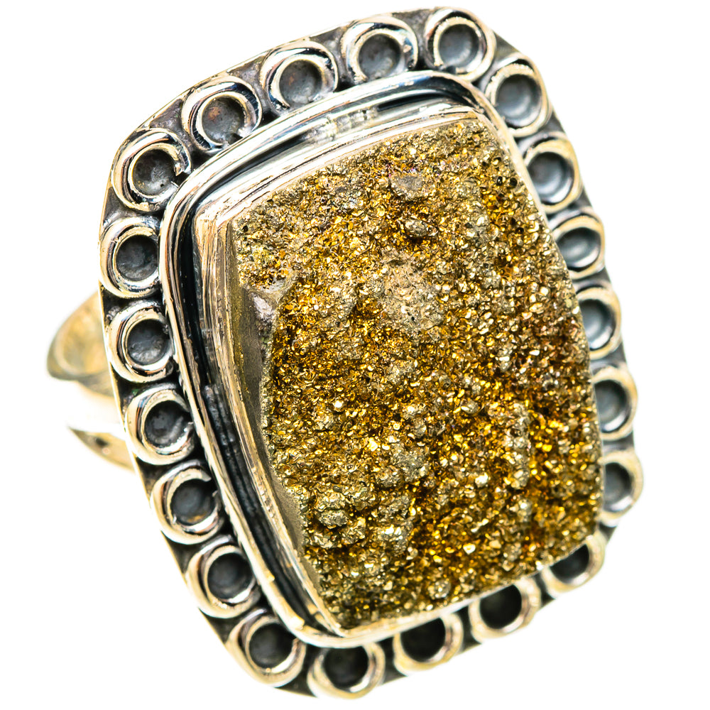 Spectro Pyrite Druzy Rings handcrafted by Ana Silver Co - RING120863 - Photo 2