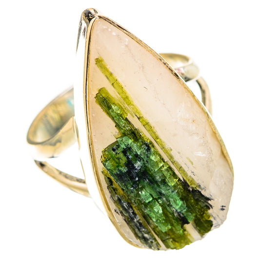 Green Tourmaline In Quartz Rings handcrafted by Ana Silver Co - RING120896 - Photo 2