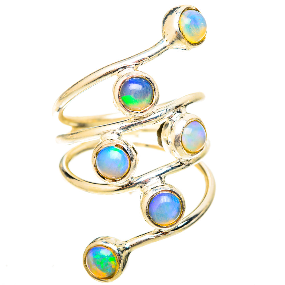 Sterling silver opal ring with five multicolor cabochons, open cuff style