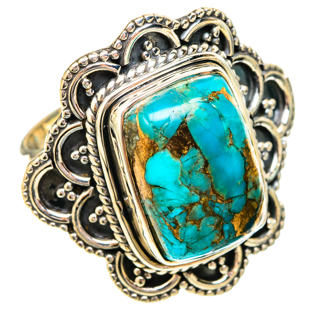 Blue Copper Composite Turquoise Rings handcrafted by Ana Silver Co - RING121098 - Photo 2