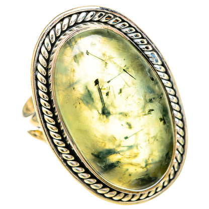 Sterling silver ring with oval prehnite cabochon and rope-like bezel, size 6.5