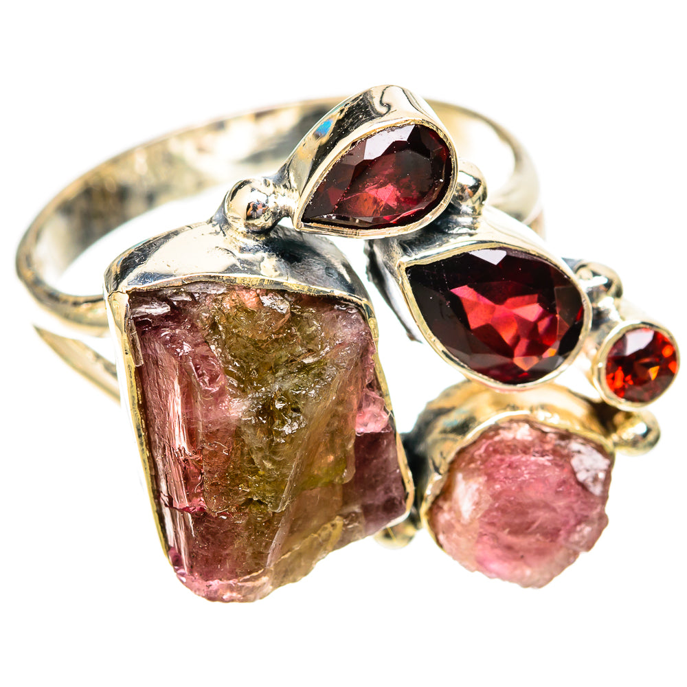 925 sterling silver ring with rough red garnet gemstones and teardrop red stones