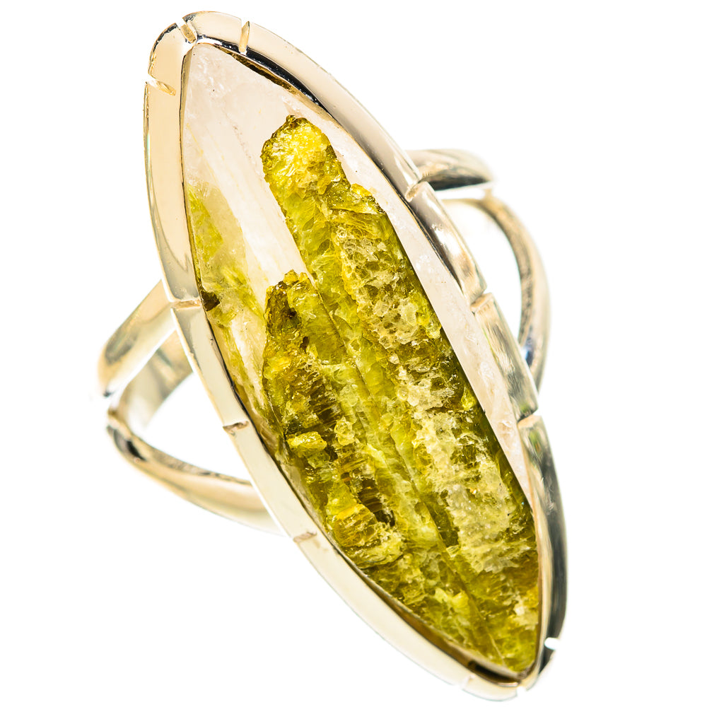Marquise oval green stone ring with prongless sterling silver bezel band, angled view