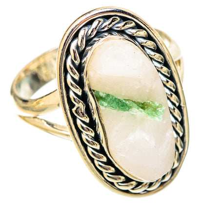Green tourmaline in quartz oval statement ring with braided rope-style silver setting