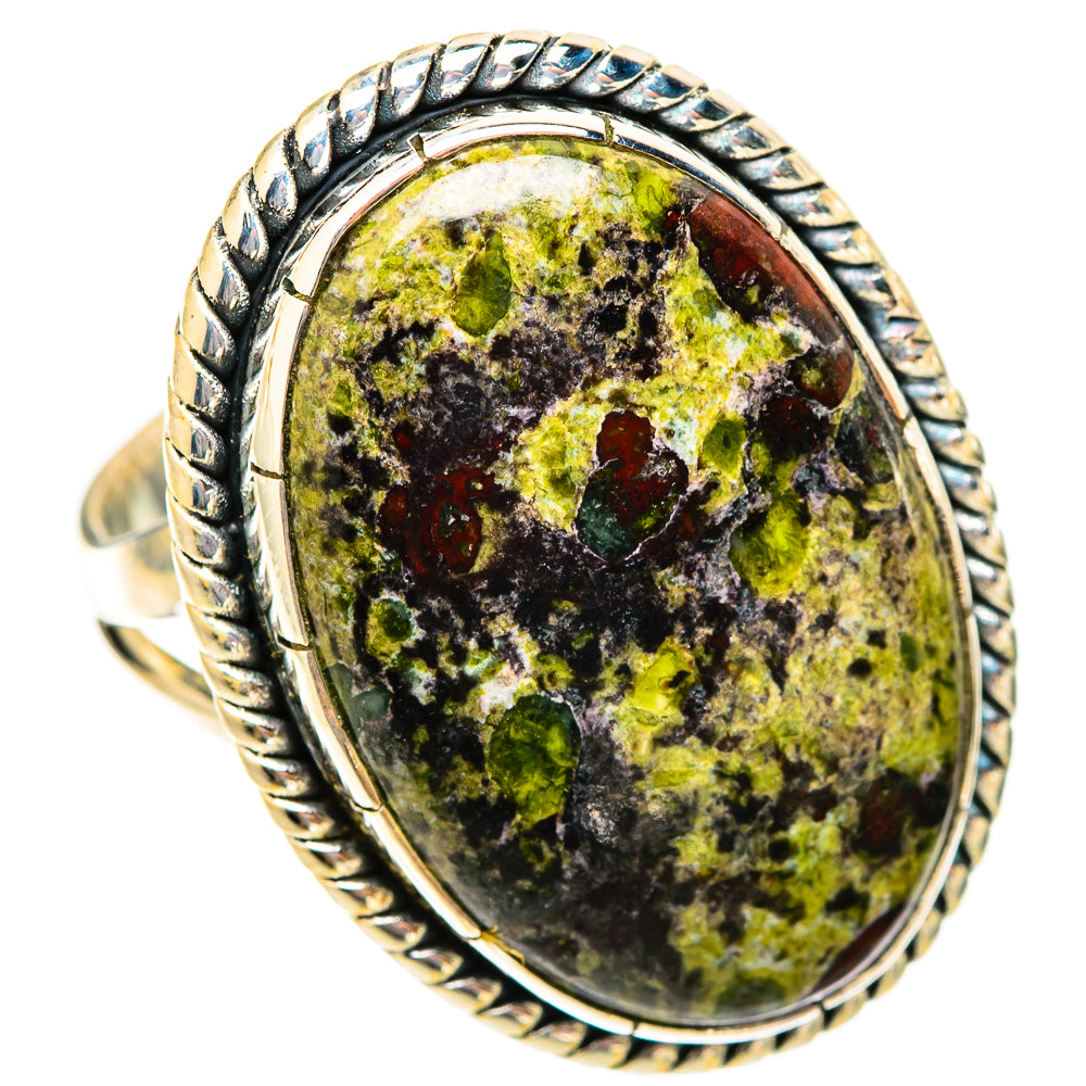 925 sterling silver oval ring with green-yellow, dark speckled stone