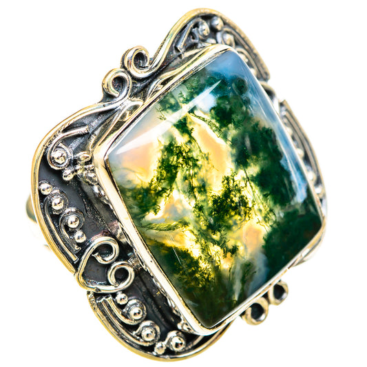 Green Moss Agate Rings handcrafted by Ana Silver Co - RING121518 - Photo 2