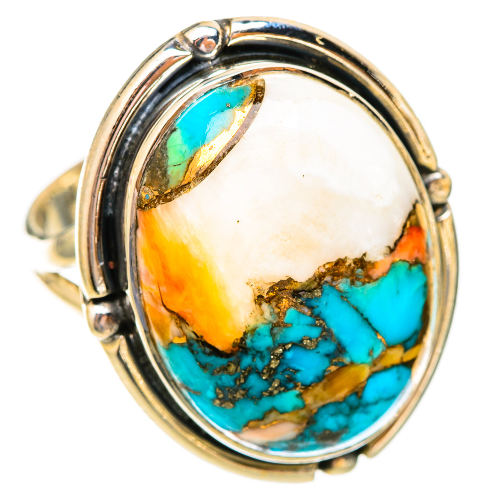 Blue Orange Copper Composite Turquoise Rings handcrafted by Ana Silver Co - RING121700 - Photo 2