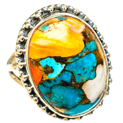Blue Orange Copper Composite Turquoise Rings handcrafted by Ana Silver Co - RING121894 - Photo 2