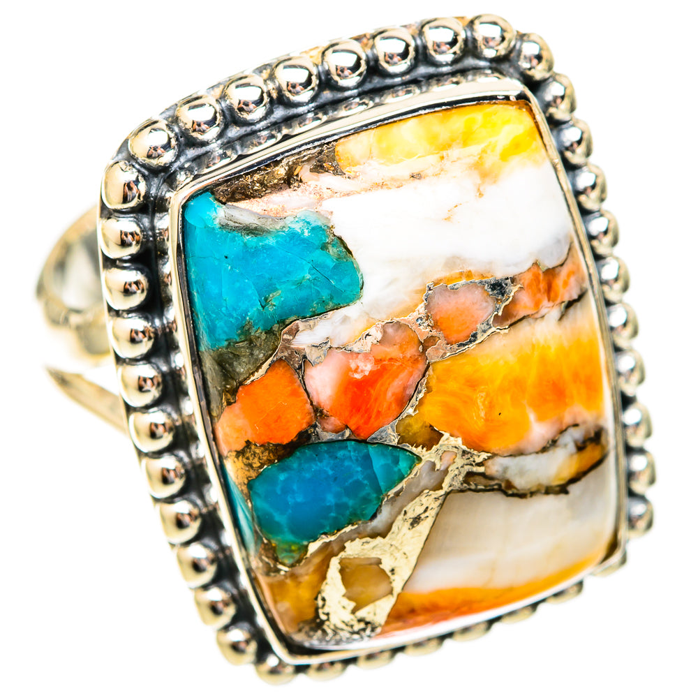 Blue Orange Copper Composite Turquoise Rings handcrafted by Ana Silver Co - RING121897 - Photo 2