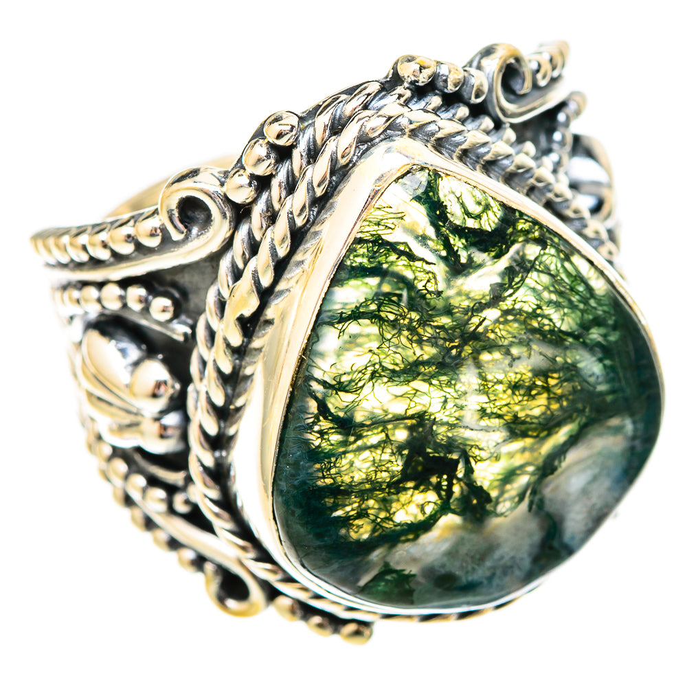 Green Moss Agate Rings handcrafted by Ana Silver Co - RING121919 - Photo 2