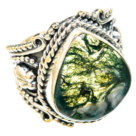 Green Moss Agate Rings handcrafted by Ana Silver Co - RING121919 - Photo 2