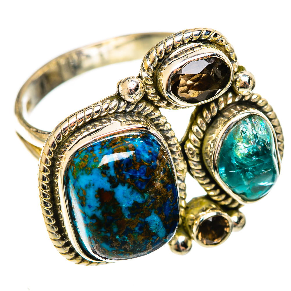 Sterling silver gemstone ring with oval blue turquoise stone, teal and dark brown accents
