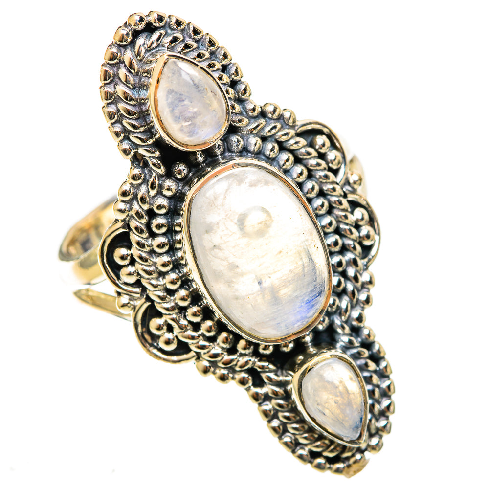 Rainbow Moonstone Rings handcrafted by Ana Silver Co - RING122150 - Photo 2