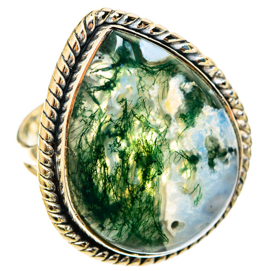 Green Moss Agate Rings handcrafted by Ana Silver Co - RING122176 - Photo 2