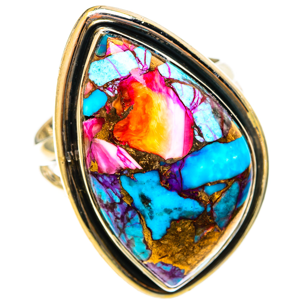 Kingman Pink Dahlia Turquoise Rings handcrafted by Ana Silver Co - RING122196 - Photo 2
