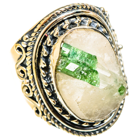 Green Tourmaline In Quartz Rings handcrafted by Ana Silver Co - RING122509 - Photo 2