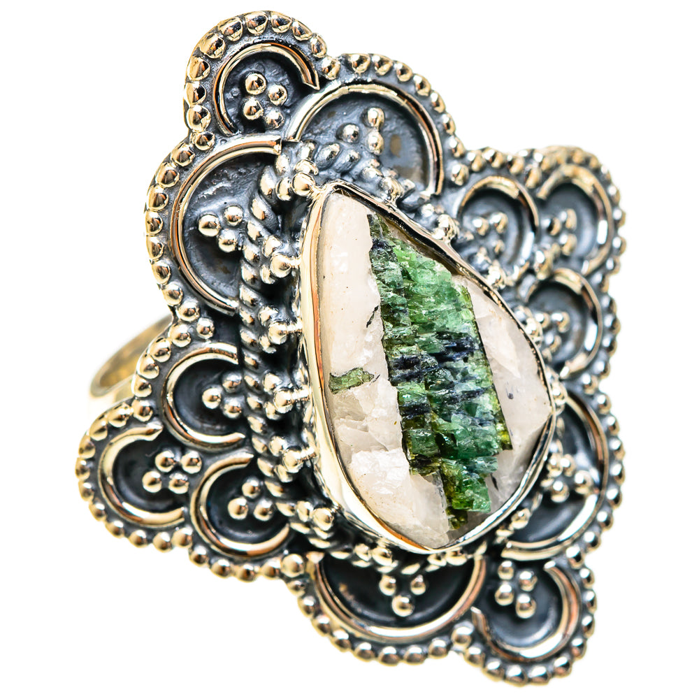 Green Tourmaline In Quartz Rings handcrafted by Ana Silver Co - RING122536 - Photo 2