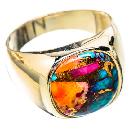 Sterling silver oval gemstone ring with turquoise, orange, pink cabochon