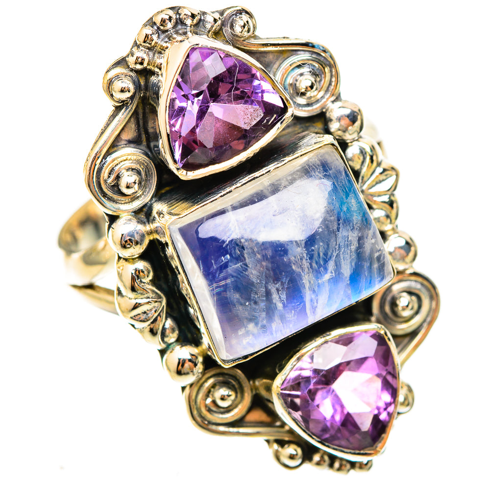 Rainbow Moonstone Rings handcrafted by Ana Silver Co - RING123130 - Photo 2