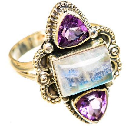 Rainbow Moonstone Rings handcrafted by Ana Silver Co - RING123215 - Photo 2