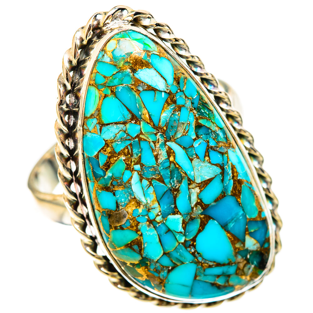 Blue Copper Composite Turquoise Rings handcrafted by Ana Silver Co - RING123224 - Photo 2