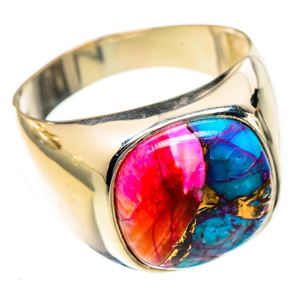 925 sterling silver ring with oval pink, blue, and gold marbled gemstone bezel