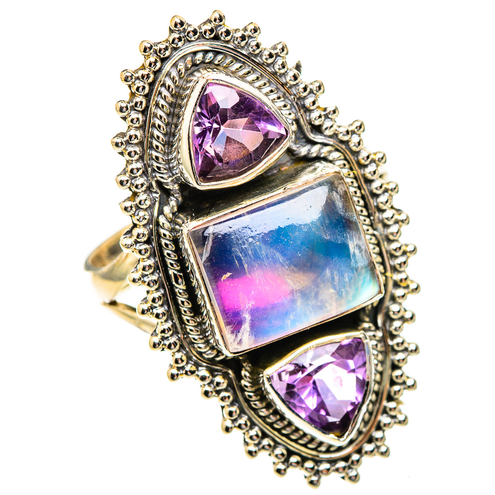 Rainbow Moonstone Rings handcrafted by Ana Silver Co - RING123493 - Photo 2