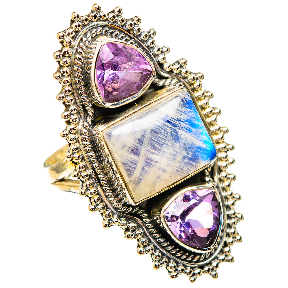 Rainbow Moonstone Rings handcrafted by Ana Silver Co - RING123520 - Photo 2