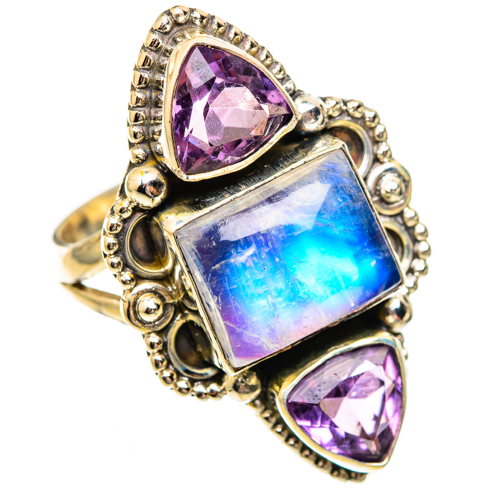 Rainbow Moonstone Rings handcrafted by Ana Silver Co - RING123714 - Photo 2