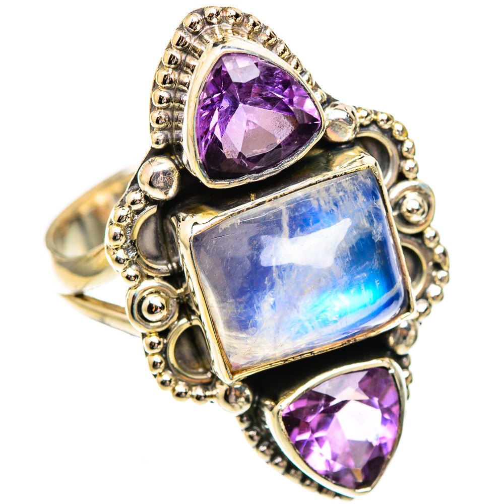 Rainbow Moonstone Rings handcrafted by Ana Silver Co - RING123752 - Photo 2