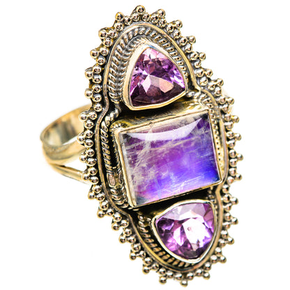 Sterling silver ring with purple rectangular stone, top and bottom purple teardrop stones