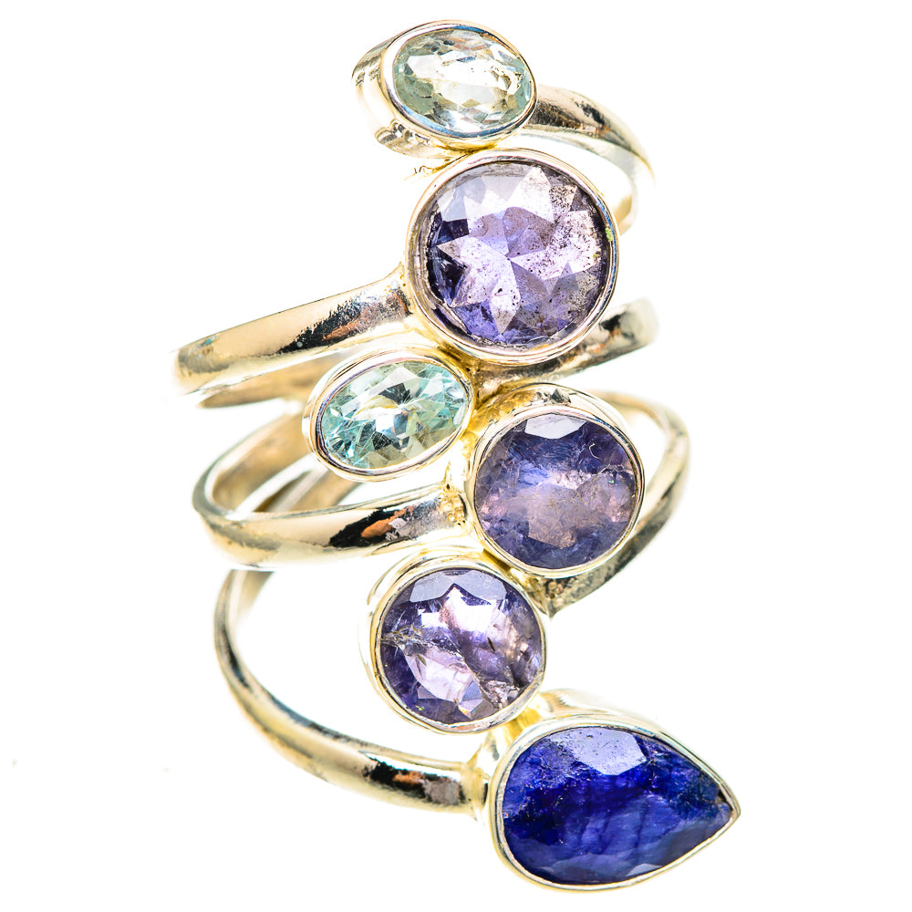 925 sterling silver ring with round purple gemstone and blue oval accent