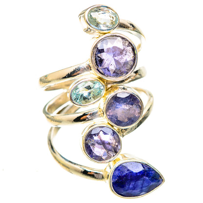 925 sterling silver ring with round purple gemstone and blue oval accent