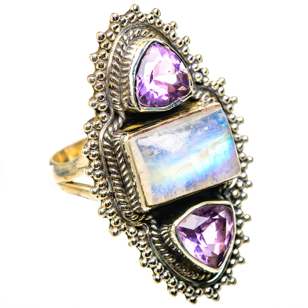 Rainbow Moonstone Rings handcrafted by Ana Silver Co - RING124161 - Photo 2