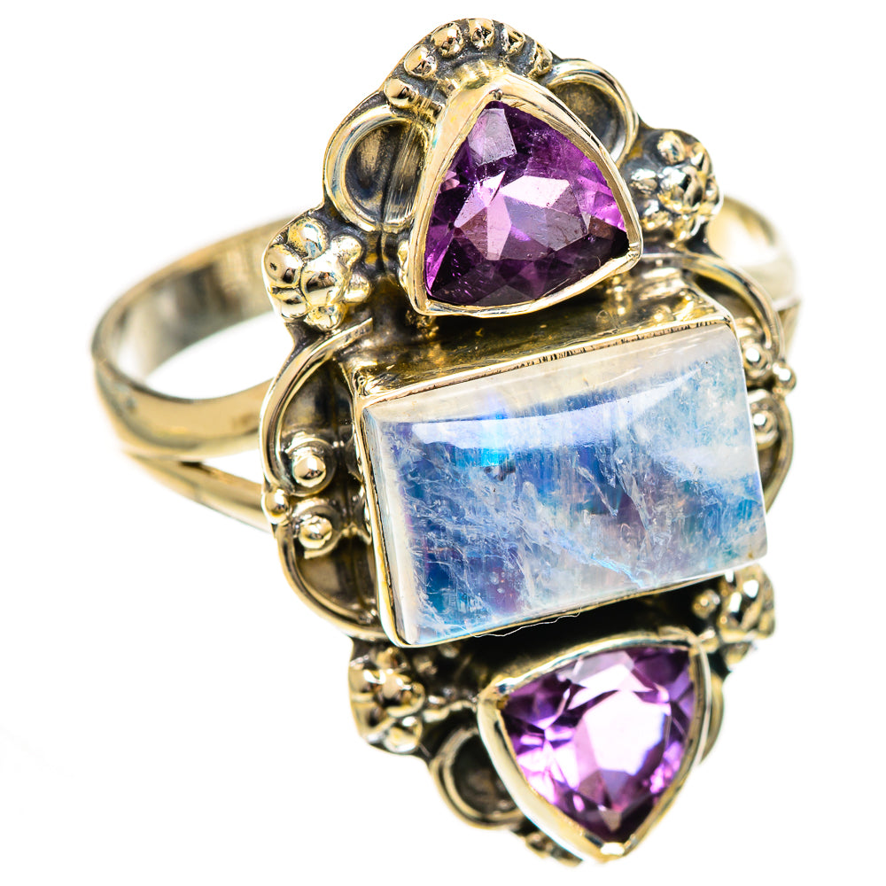 Rainbow Moonstone Rings handcrafted by Ana Silver Co - RING124240 - Photo 2