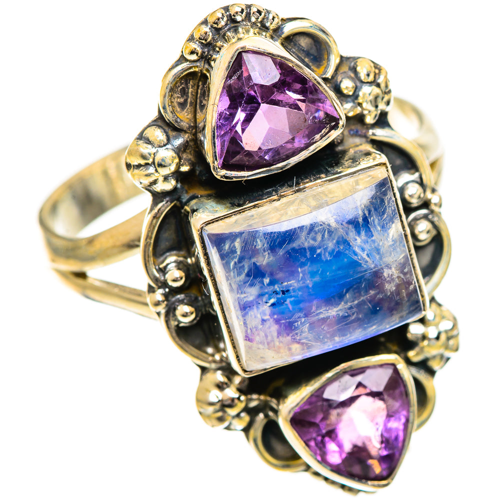 Rainbow Moonstone Rings handcrafted by Ana Silver Co - RING124325 - Photo 2
