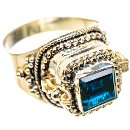 Square blue topaz sterling silver ring with detailed rope border and chunky band