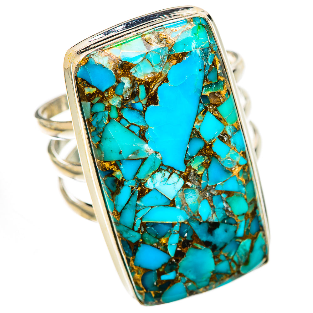 Blue Copper Composite Turquoise Rings handcrafted by Ana Silver Co - RING125023 - Photo 2