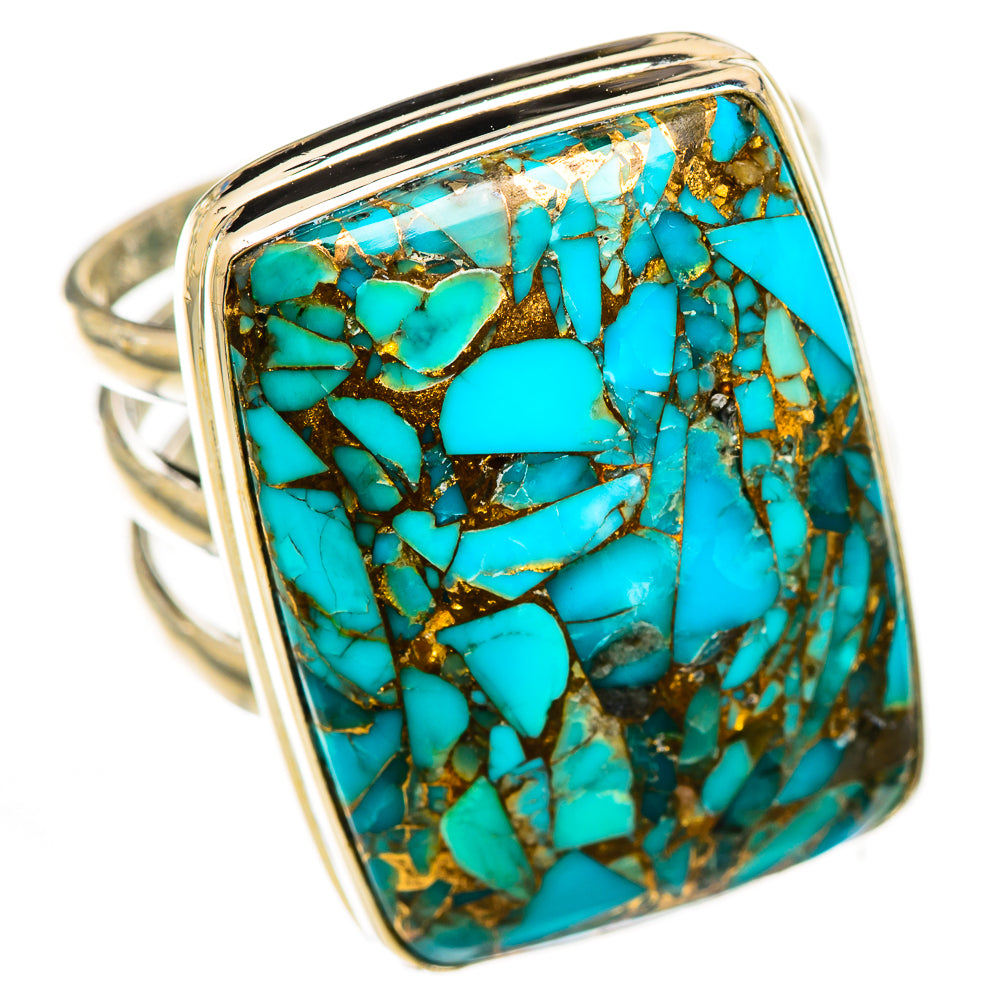 Blue Copper Composite Turquoise Rings handcrafted by Ana Silver Co - RING125070 - Photo 2