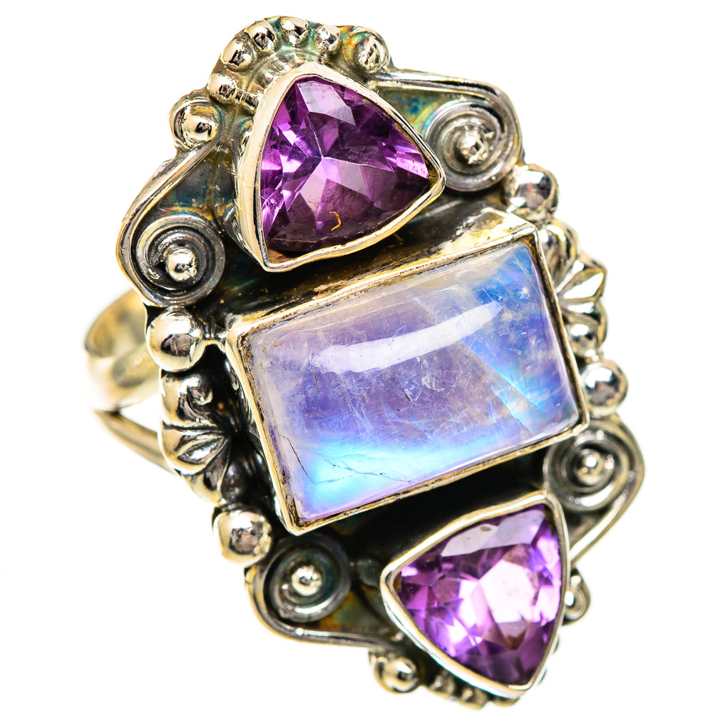 Rainbow Moonstone Rings handcrafted by Ana Silver Co - RING125107 - Photo 2